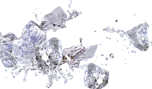 Dynamic Ice Cubes Splash Black Background PNG Image