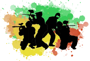 Dynamic Paintball Action Silhouettes PNG Image