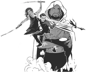Dynamic_ Trio_ Manga_ Style PNG Image