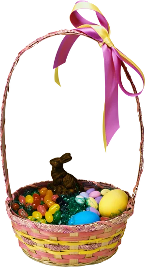 Easter Basketwith Chocolate Bunnyand Colorful Eggs PNG Image