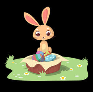 Easter Bunny Cartoonwith Eggs PNG image with transparent background