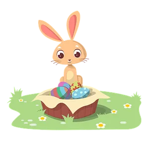 Easter Bunny Cartoonwith Eggs PNG Image