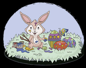 Easter Bunny Painting Eggs PNG image with transparent background