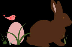 Easter Bunnyand Bird Illustration PNG image with transparent background