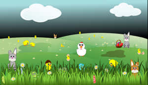 Easter Celebration Cartoon Scene PNG image with transparent background