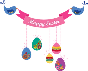 Easter Greeting Bannerwith Decorated Eggsand Birds PNG Image