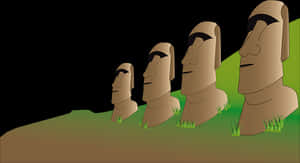Easter Island Moai Statues Illustration PNG image with transparent background