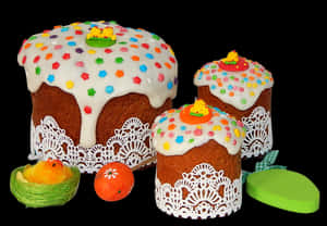 Easter Kulich Traditional Russian Cakes PNG image with transparent background