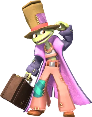 Eccentric Frog Characterwith Top Hatand Suitcase PNG Image