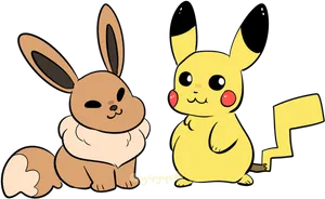 Eeveeand Pikachu Friends PNG Image