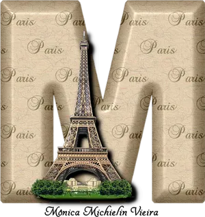 Eiffel Tower Letter M Collage PNG Image