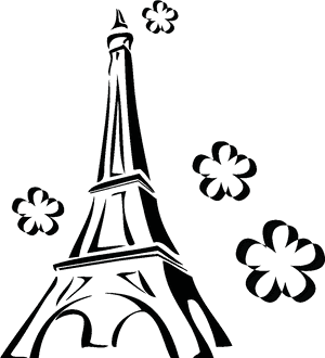 Eiffel Tower Silhouettewith Flowers PNG image with transparent background