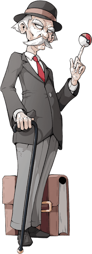 Elderly Anime Gentlemanwith Caneand Pokeball PNG image with transparent background