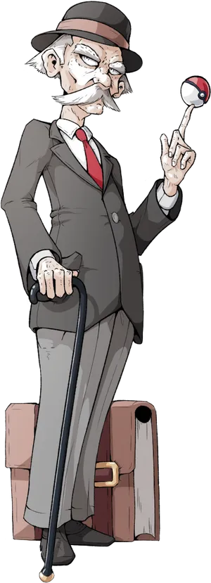 Elderly Anime Gentlemanwith Caneand Pokeball PNG Image