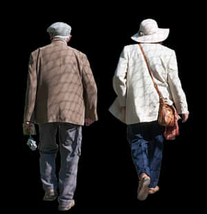 Elderly Couple Walking Together PNG image with transparent background