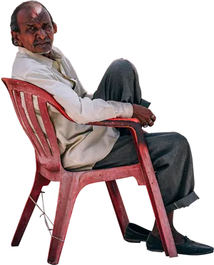 Elderly Man Seatedon Red Chair PNG Image