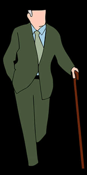Elderly Man Walkingwith Cane PNG with transparent background