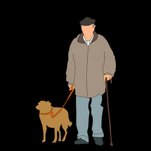 Elderly Manwith Guide Dog PNG image with transparent background