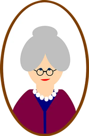 Elderly Woman Cartoon Portrait PNG Image