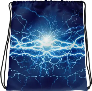 Electric Blue Lightning Drawstring Bag PNG Image