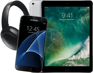Electronics Collection Mobile Tablet Headphones PNG Image