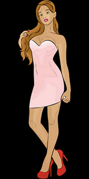 Elegant Animated Womanin Pink Dress PNG image with transparent background