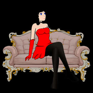 Elegant Anime Character Red Dress PNG with transparent background