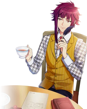 Elegant Anime Character Tea Time PNG Image