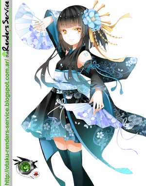Elegant Anime Girlin Floral Kimono PNG image with transparent background