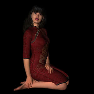 Elegant Asian Womanin Traditional Dress PNG image with transparent background