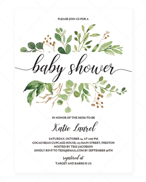 Transparent Baby Shower Invitation Clipart - Free Baby Shower Invitations Greenery, HD Png Download PNG image with transparent background