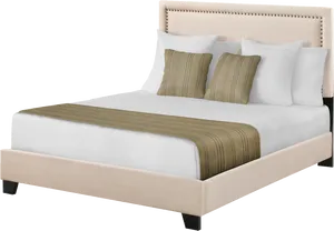 Elegant Beige Upholstered Bed PNG Image