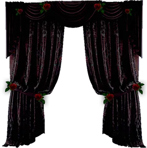 Elegant Black Curtainswith Red Roses PNG Image