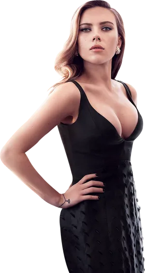 Elegant Black Dress Portrait PNG Image