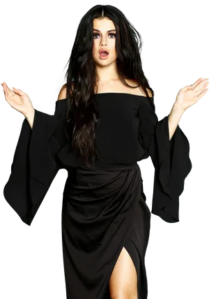 Elegant Black Dress Pose PNG Image