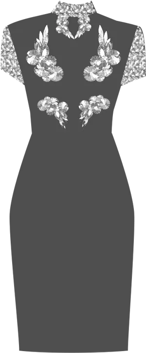 Elegant Black Dresswith Crystal Embellishments PNG Image
