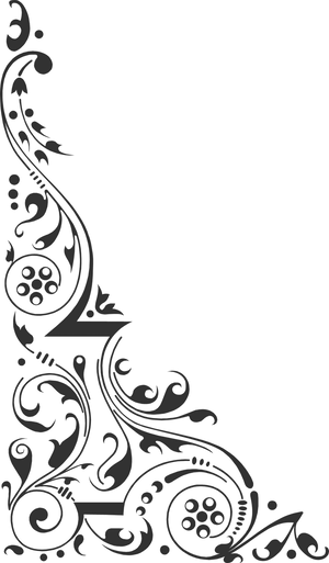 Elegant Black Floral Corner Design PNG Image