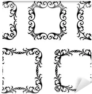 Elegant Black Floral Frameson White PNG Image