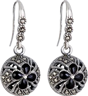 Elegant Black Gemstone Earrings PNG Image