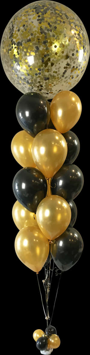 Elegant Black Gold Balloon Bouquet PNG with transparent background