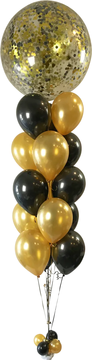 Elegant Black Gold Balloon Bouquet PNG Image