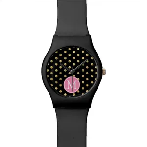 Elegant Black Gold Dot Wristwatch PNG Image