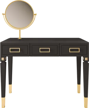 Elegant Black Gold Dressing Tablewith Mirror PNG Image