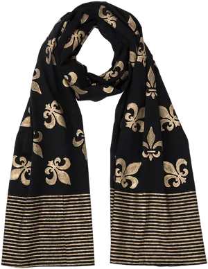 Elegant Black Gold Fleurde Lis Scarf PNG Image