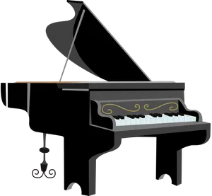 Elegant Black Grand Piano PNG Image