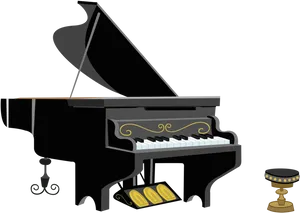 Elegant Black Grand Piano PNG Image