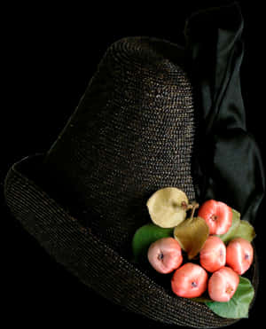 Elegant Black Hatwith Fruit Decoration PNG image with transparent background
