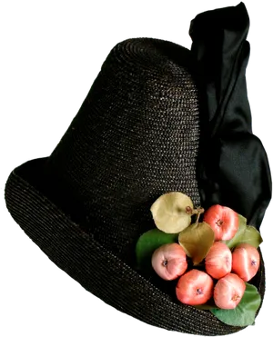 Elegant Black Hatwith Fruit Decoration PNG Image