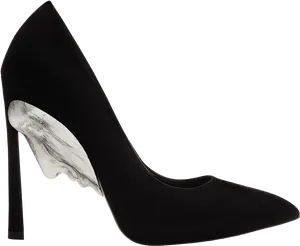 Elegant Black High Heel With Marble Effect PNG Image