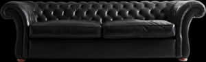 Elegant Black Leather Chesterfield Sofa PNG image with transparent background